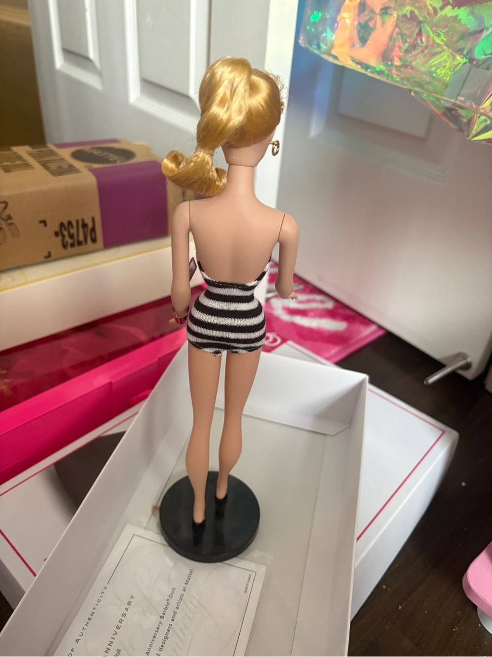 75th Anniversary Silkstone Barbie in Striped Swimsuit - Picture 2 of 3